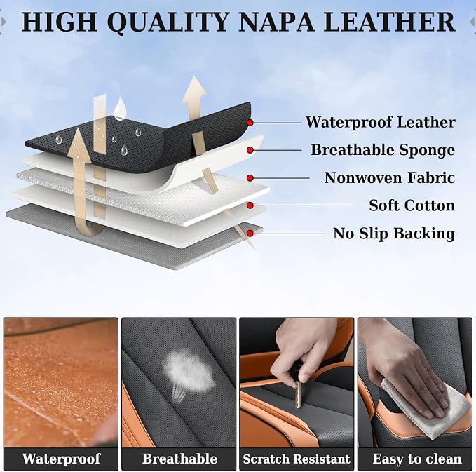 Coverado Universal Seat Covers Front, Waterproof Nappa Leather Car Seat Covers - Image 7