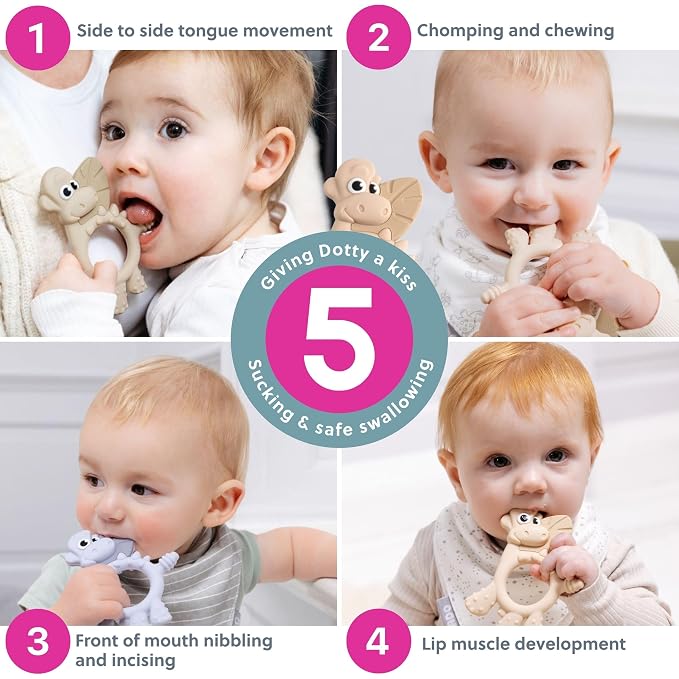 Bibado - Dotty The Dinosaur Teething Toys, Blush - Multi-Sensory Teether - BPA - Image 5