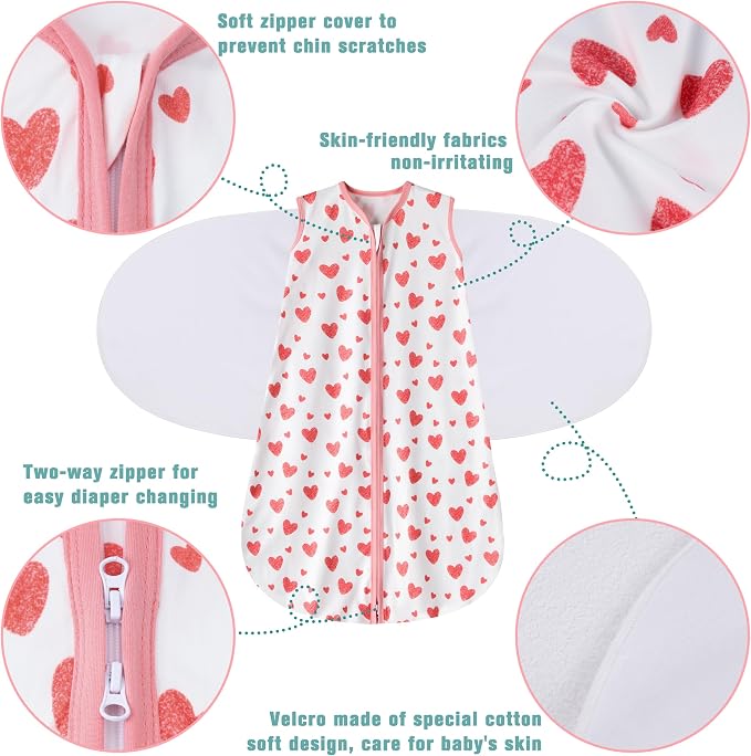Newborn Sleep Sack Baby Swaddle, 3-6 Months, 3-Way Adjustable Wearable Blanket - Image 4