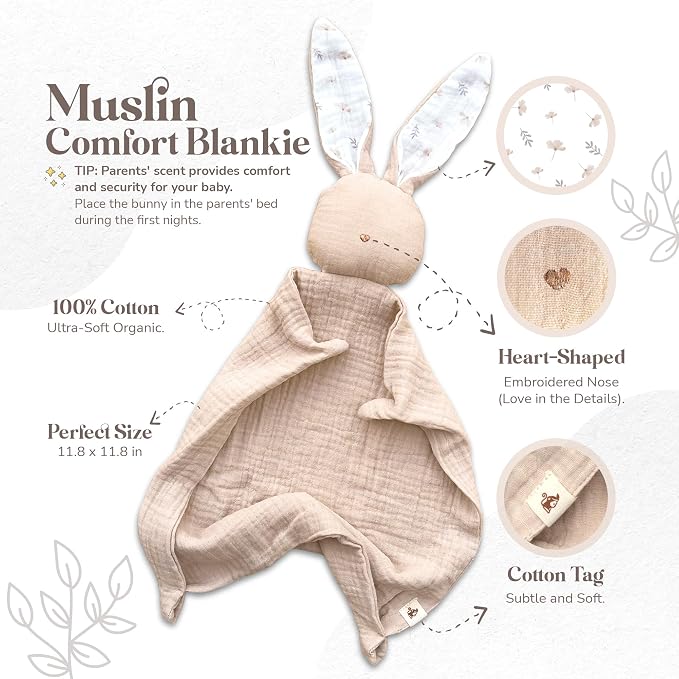 Mikito Organic Cotton Newborn Gift Box, Unisex Baby Gift Set incl. Muslin Lovey - Image 3