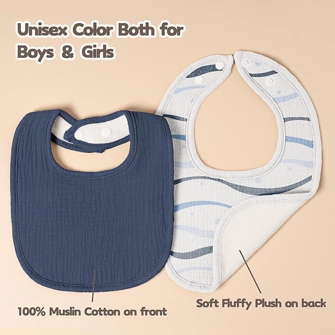 Susurration Muslin Baby Drool Bibs 10Pack Soft Square Adjustable Bandana Bibs - Image 6
