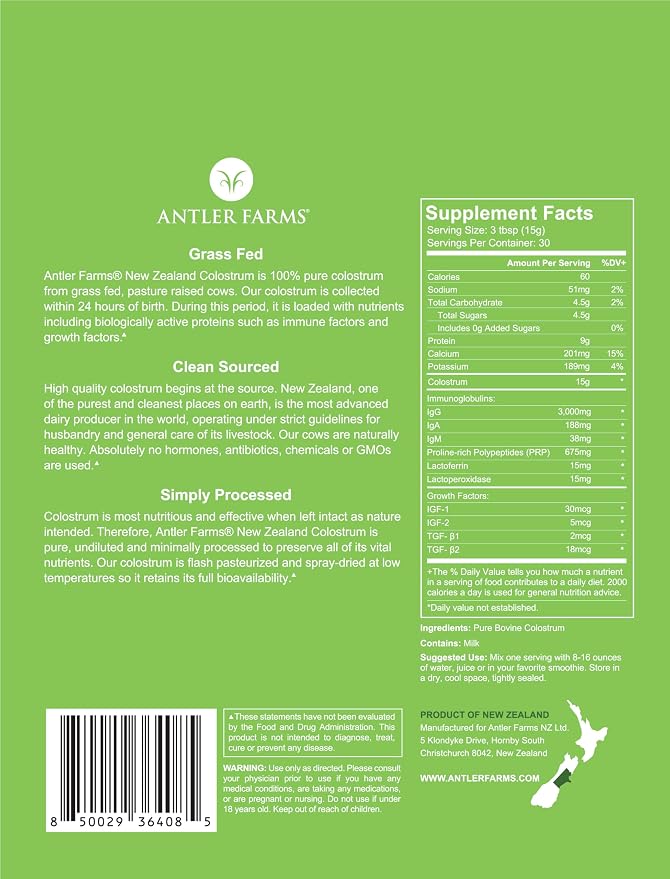 Antler Farms 100% Pure New Zealand Colostrum, 30 Servings, 1 lb - Image 2