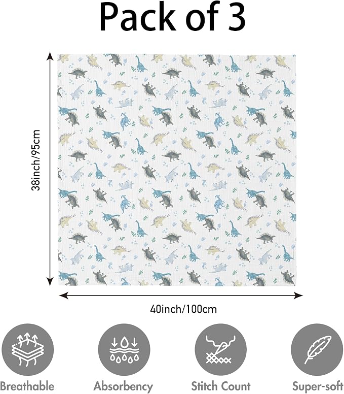 Muslin Swaddle Blankets for Newborn, 3 Pack Breathable Soft Receiving Blanket - Image 4