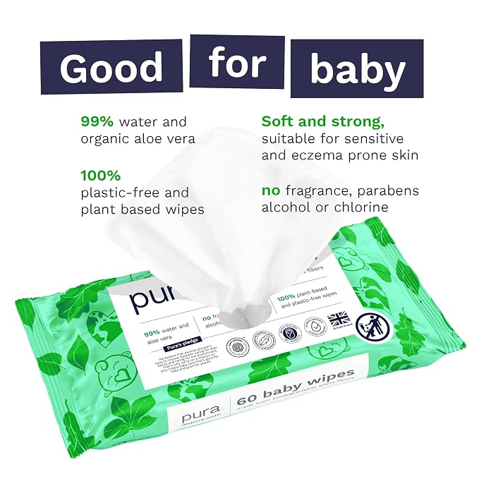 Pura Natural Sensitive Baby Wipes, 99% Water, Unscented & Hypoallergenic - Image 5