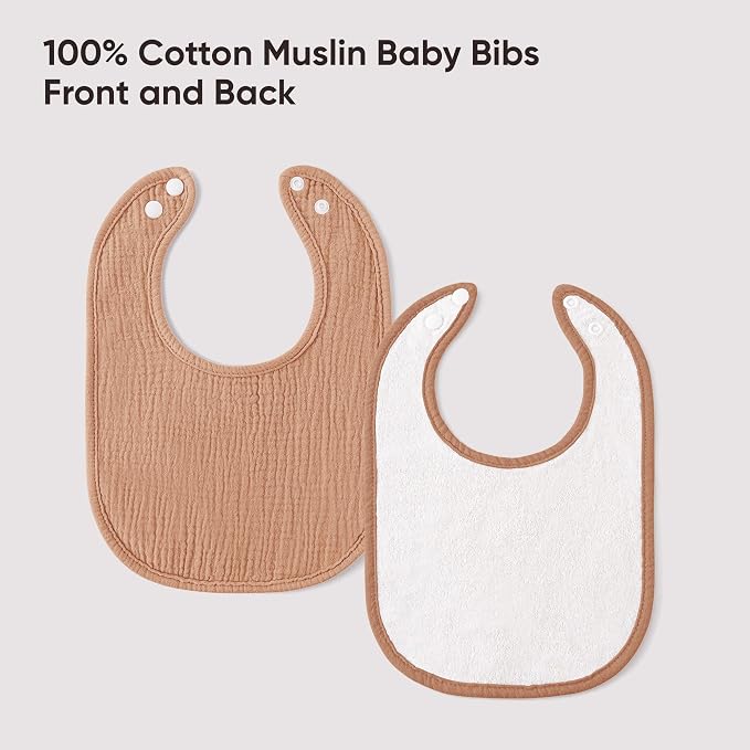 Bearmoss Muslin Baby Drooling Bibs 8 Pack, 100% Cotton Square Adjustable - Image 3