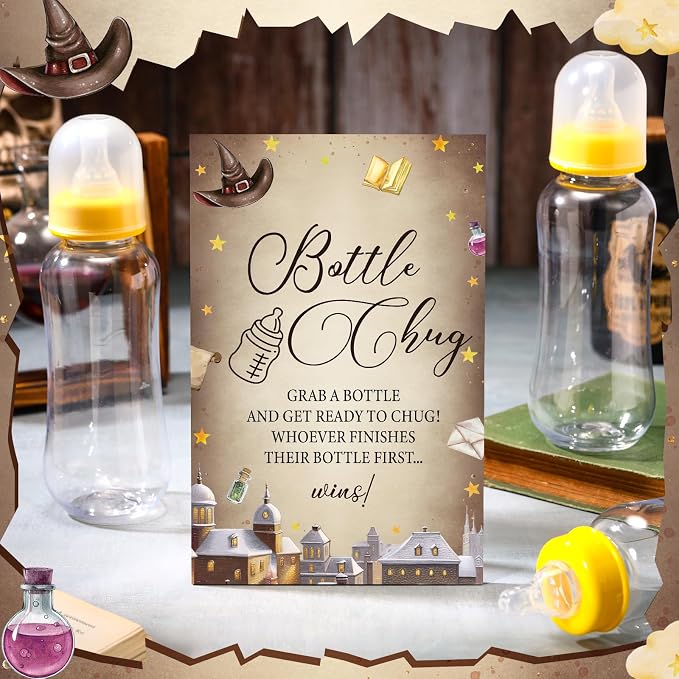 TrelaCo Cool Baby Shower Games Bottle Chug Sign and 12 Pcs Baby Bottle Shower - Image 7
