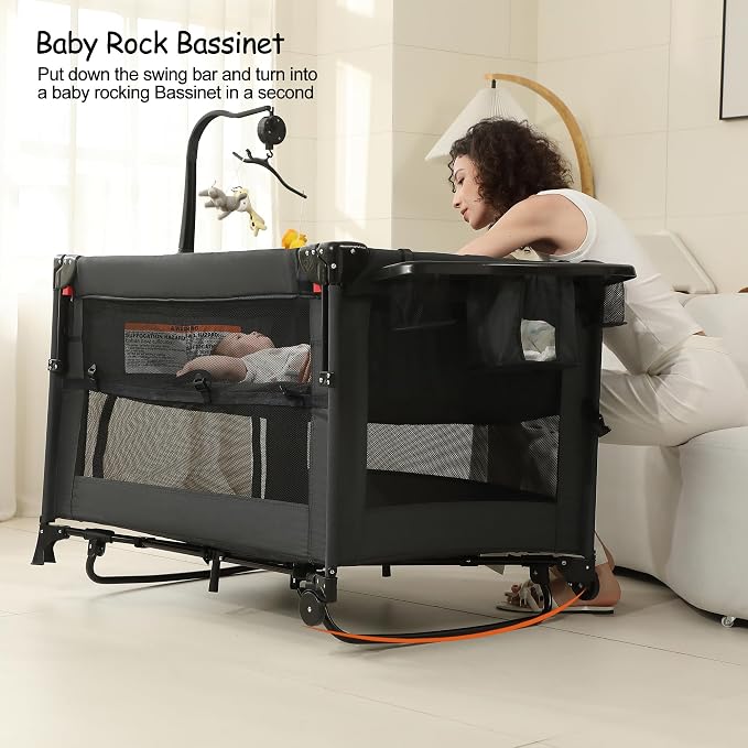 5 in 1 Pack and Play, Baby Bassinet Bedside Sleeper, Baby Playard, Bedside Crib - Image 4