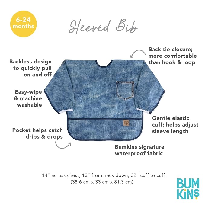 Bumkins Sleeved Bib for Girl or Boy, Baby and Toddler for 6-24 Mos, Essential - Image 5