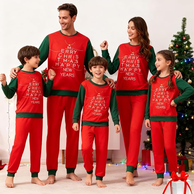 Awoscut Christmas Family Matching Pajamas Christmas Pjs Holiday Nightwear - Image 4