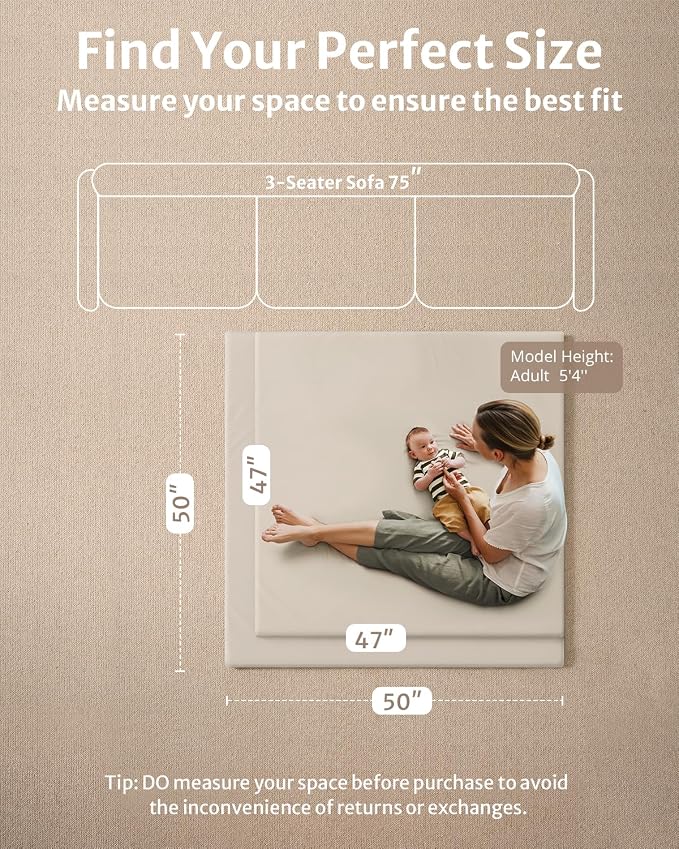 Blissful Diary Vegan Leather Baby Play Mat, 47x47 Thick Foam Cushioned & - Image 3