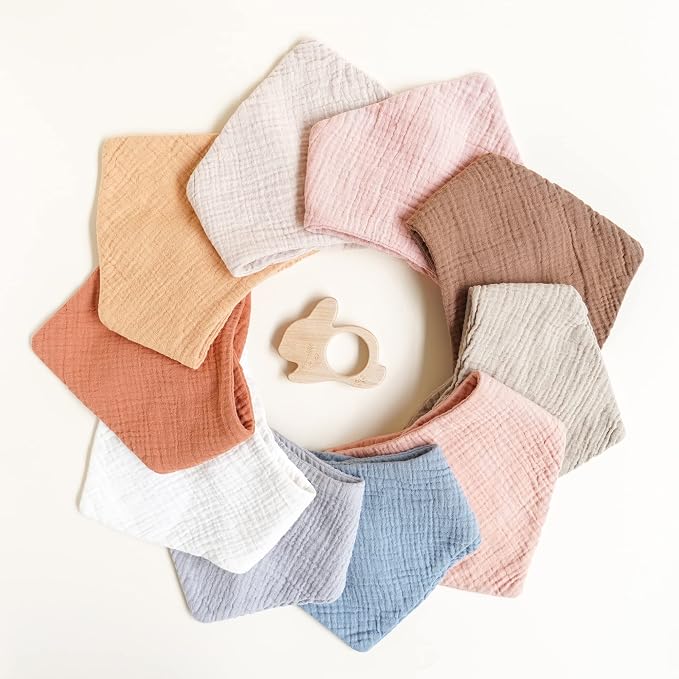 Konssy Muslin Baby Bibs 10 Pack Baby Bandana Drool Bibs 100% Cotton - Image 6