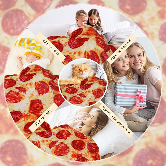 Lhedon Pizza Blanket for Teen Kids, 60 Inch Throw Blanket, Round Pepperoni - Image 6