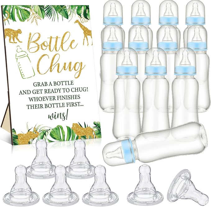 TrelaCo Safari Cool Baby Shower Games Bottle Chug Sign Wooden Jungle Animals by TrelaCo