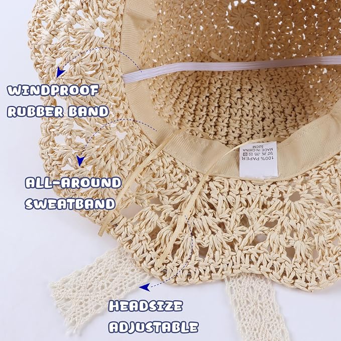Baby Girl Straw Hat Outdoor Baby Sun Protection Hats Summer Bowknot Beach Cap - Image 5