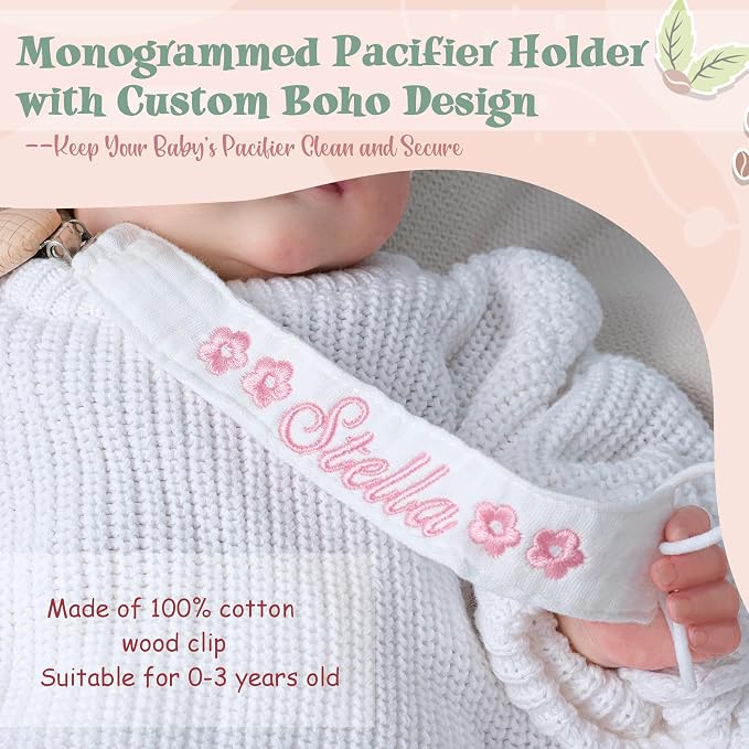 Personalized Bohemian Pacifier Clip Embroidered - Image 2