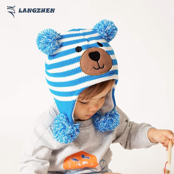 LANGZHEN Toddler Kids Infant Winter Hat, Earflap Knit Warm Cap Fleece Lined - Image 2