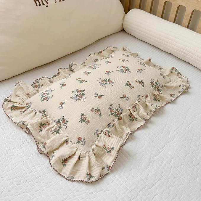 BuLuTu Kids Toddler Muslin Pillowcase Girls Boys Shabby Chic Floral Pillow Cases - Image 7