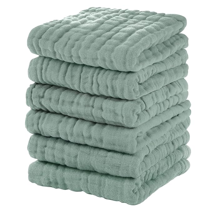 Muslin Baby Washcloths 6 Pack, 100% Cotton Wash Cloths by Unnivoll