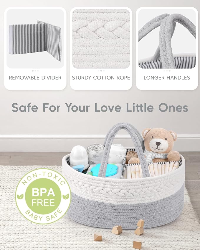 Maliton Diaper Caddy Organizer for Baby Boy- Cotton Rope for Changing Table - Image 3