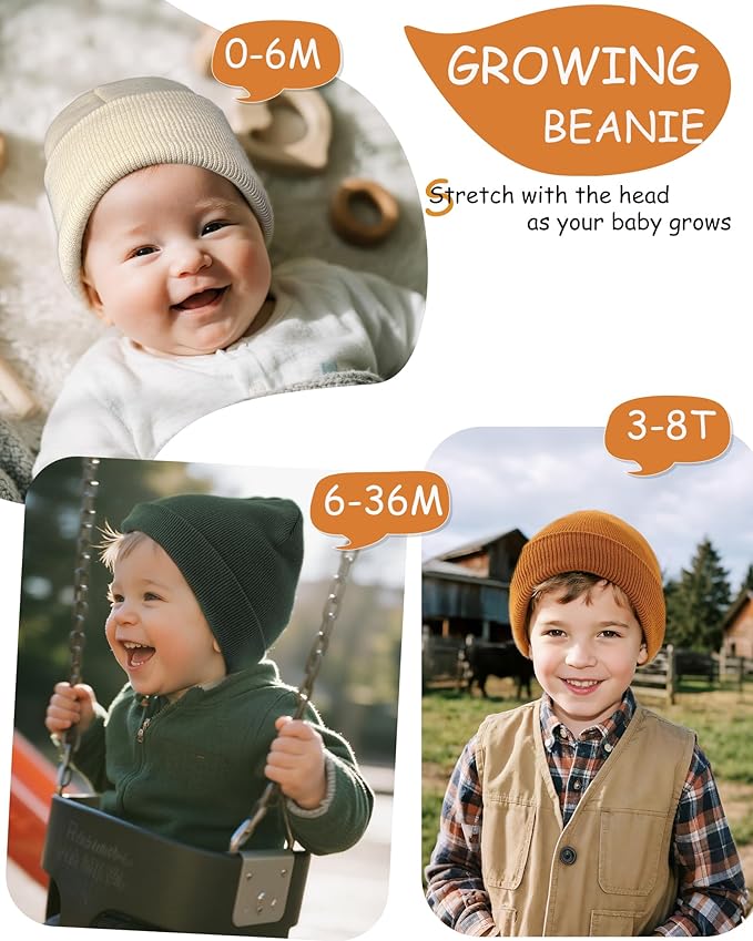 ROYBENS 100% Cotton Baby Beanie Cute Toddler Winter Hat Boys Girls Kids Soft - Image 2