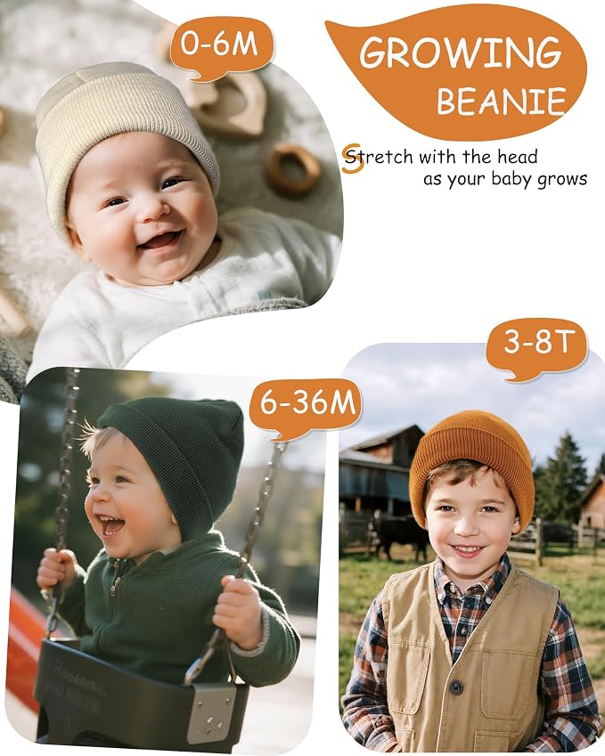ROYBENS 100% Cotton Baby Beanie Cute Toddler Winter Hat Boys Girls Kids Soft - Image 2