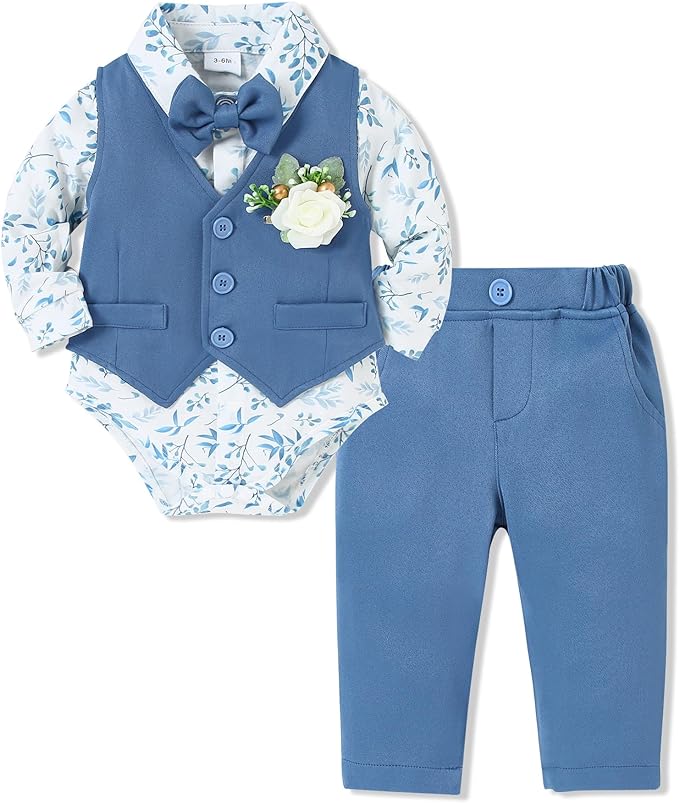SANMIO Baby Boy Clothes Suits Infant Gentleman Outfit Collared Dress by SANMIO