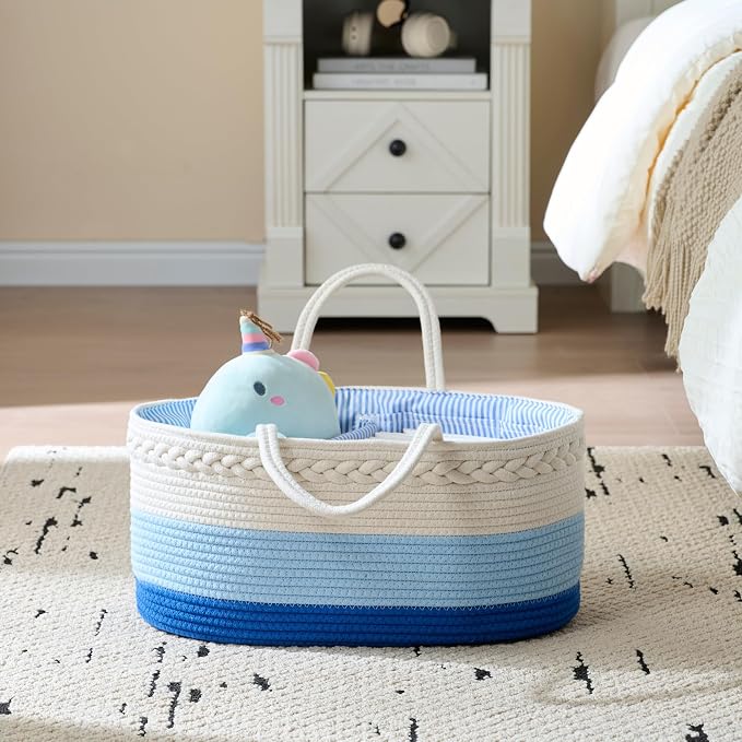 luxury little Diaper Caddy Organizer, Large Cotton Rope Nursery Basket - Image 4