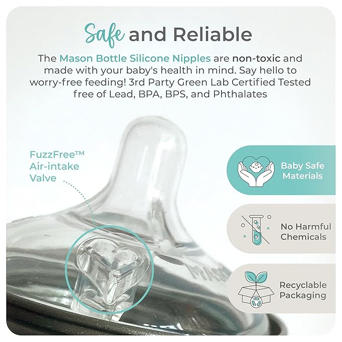 Mason Bottle Medium Flow Nipples – Silicone Baby Bottle Nipples, Fits Any - Image 4