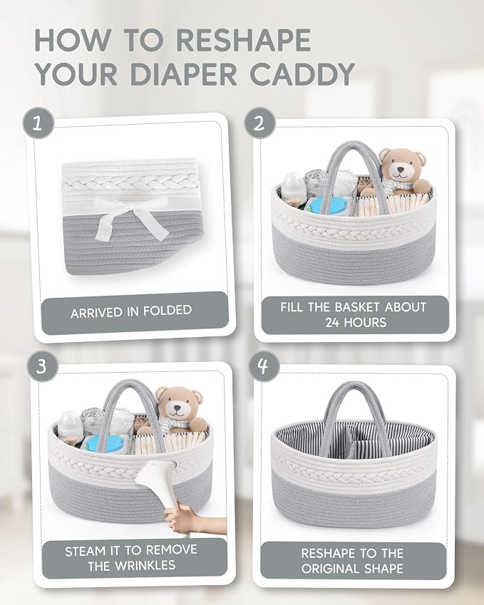 Maliton Diaper Caddy Organizer for Baby Boy- Cotton Rope for Changing Table - Image 8