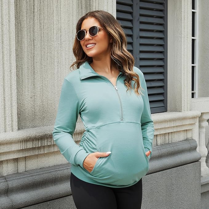 GINKANA Maternity Women's Long Sleeve Shirt Half Zipper Lapel Lightweight - Image 5