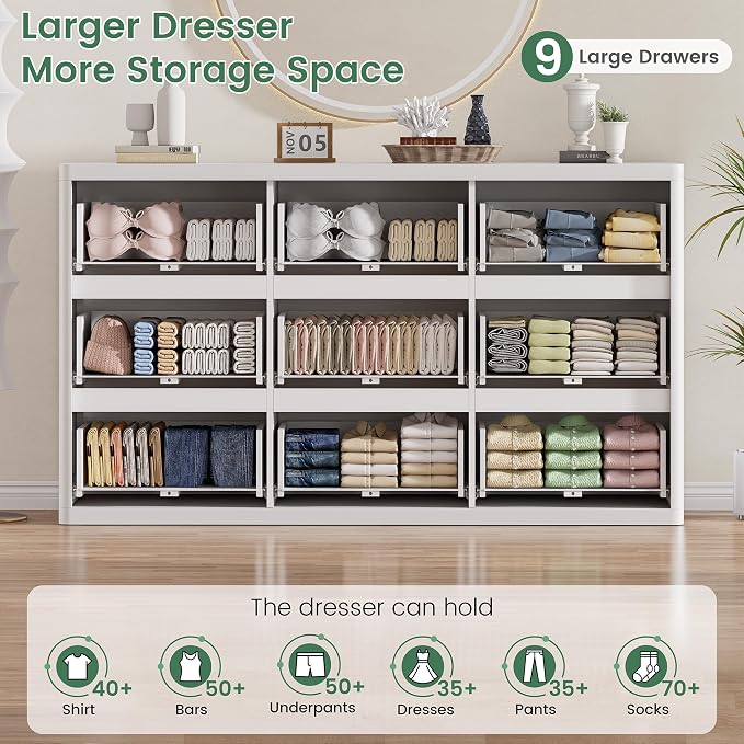 White 6 Drawers Double Dresser, Fluted Dresser - Image 3