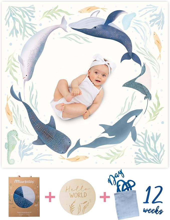 Miaoberry Ocean Baby Milestone Blanket – Monthly Baby Milestone Photo Prop - Image 2