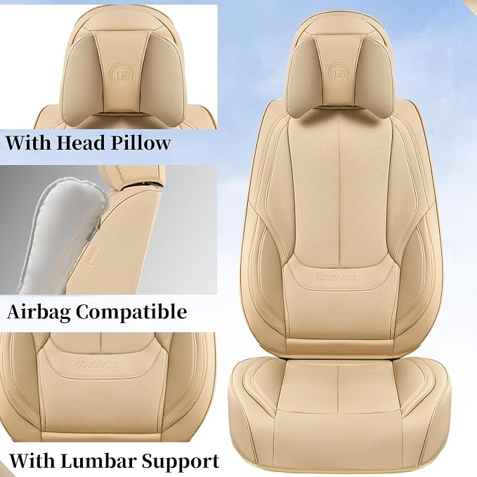 Coverado Universal Seat Covers Front, Waterproof Nappa Leather Car Seat Covers - Image 3