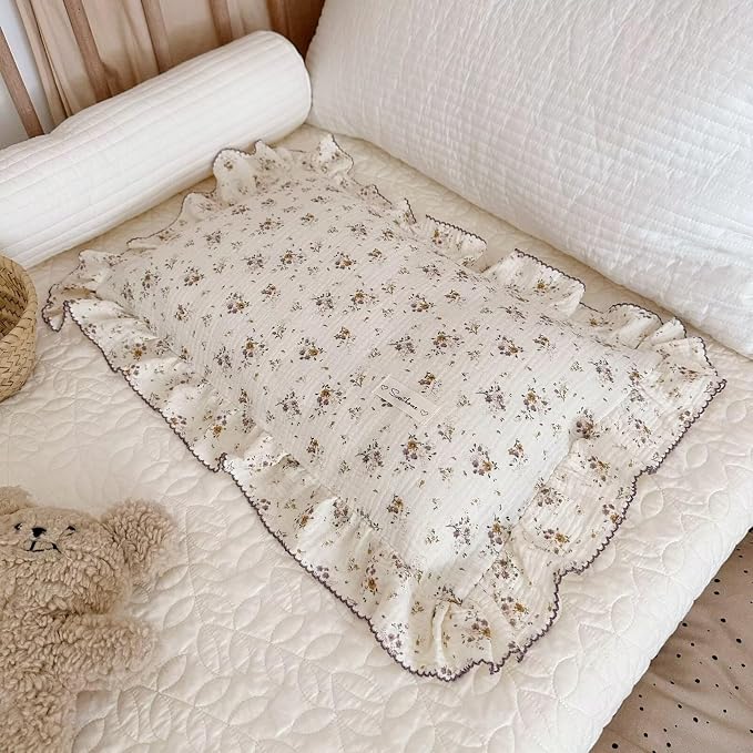 BuLuTu Cotton Muslin Pillow Case King Pillowcase Sweet Floral Design - Image 2
