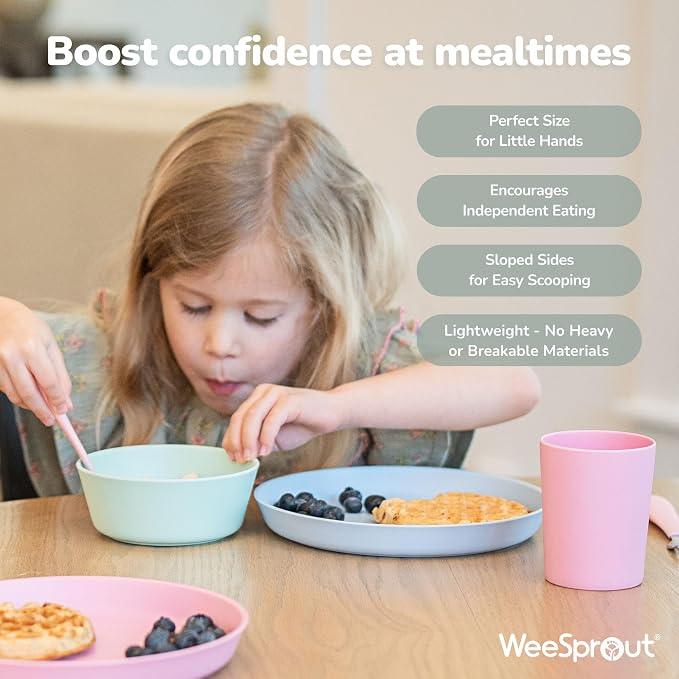 WeeSprout Bamboo Kids Bowls, Set of Four 10 oz Kid-Sized Dinnerware, Leftovers - Image 3