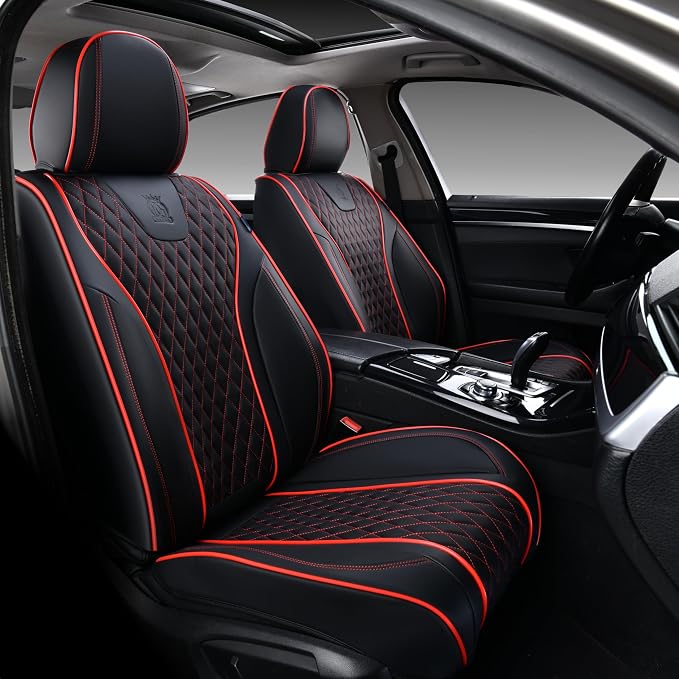 Doogo SeatCovers Full Set, Leather SeatCovers, Waterproof 5 Seats Black and Red - Image 2