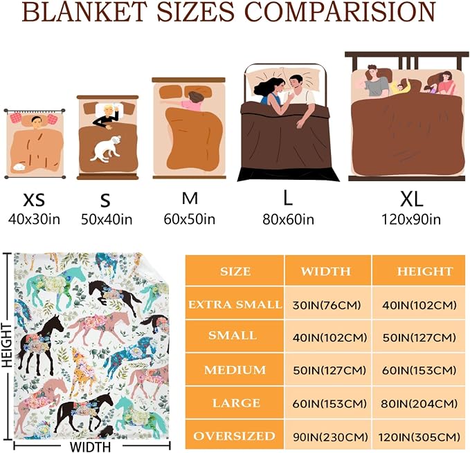 Colorful Floral Horse Throw Blanket - Image 3