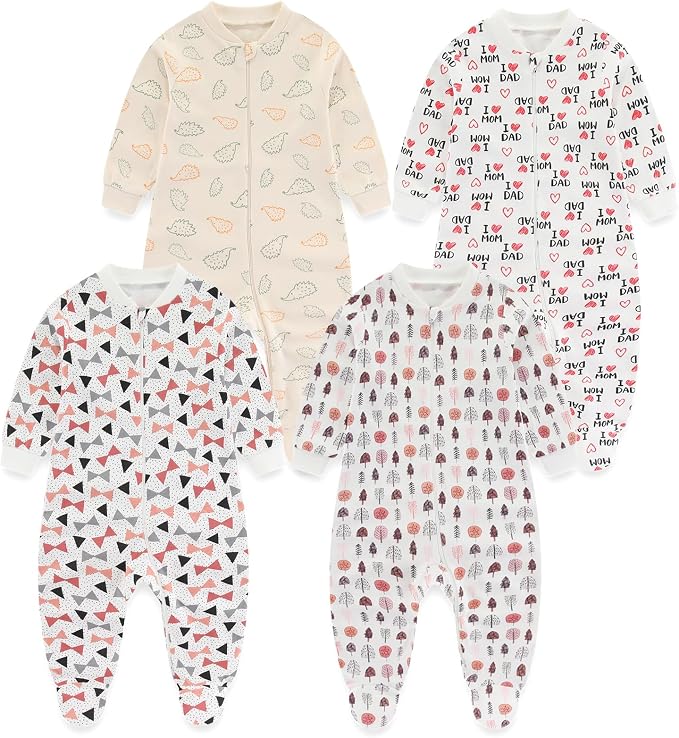 Baby Boys Girls Footies One-Piece Romper Long-Sleeve Jumsuit Cotton Newborn by MAMIMAKA