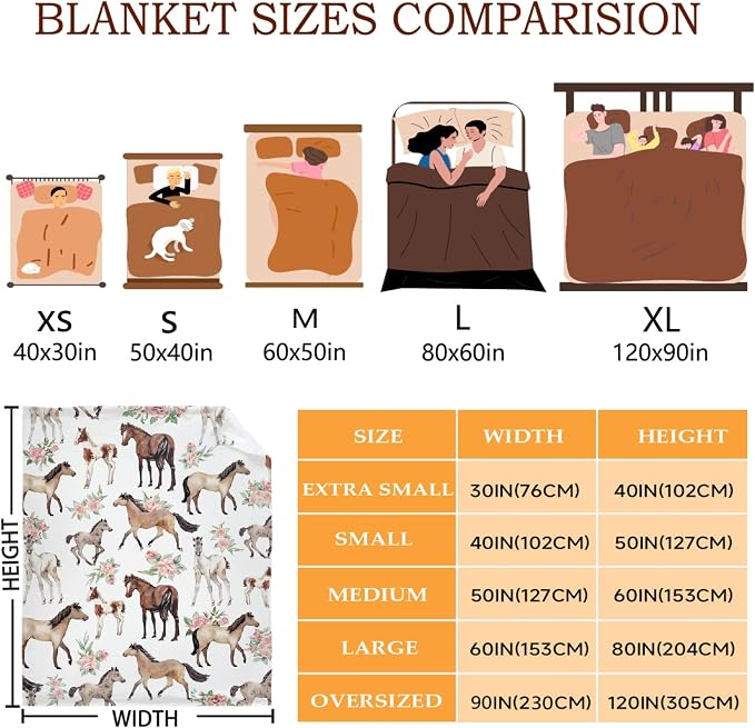 Horse Rose Blanket for Teen Flowers Throw Blanket Gifts for Girls Boys Soft - Image 3