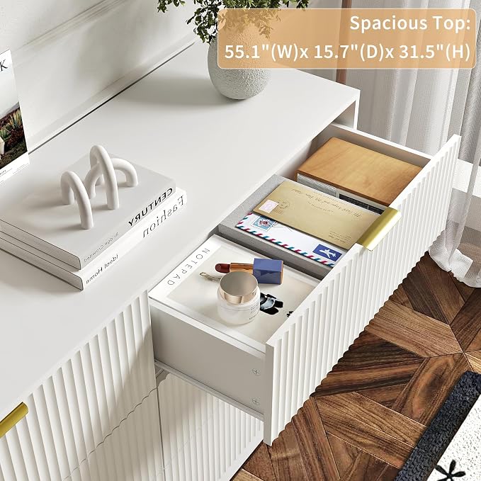6 Drawers Fluted Dresser for Bedroom, Large Floor Chest of Drawers, Modern Long - Image 4