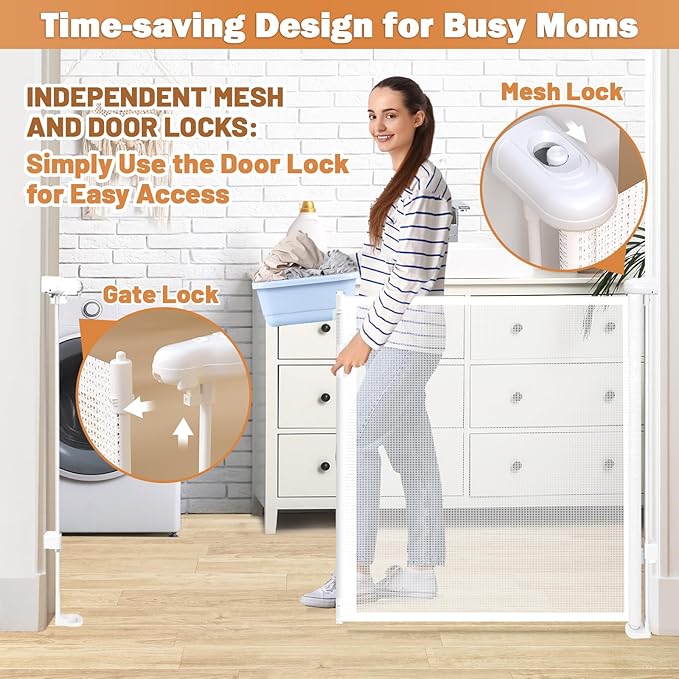 120" Extra Wide Retractable Baby Gates Mesh Gate, Long Retractable Dog Gate - Image 4