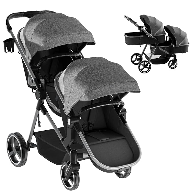 MU Double Stroller, Foldable Twin Tandem Stroller by MU