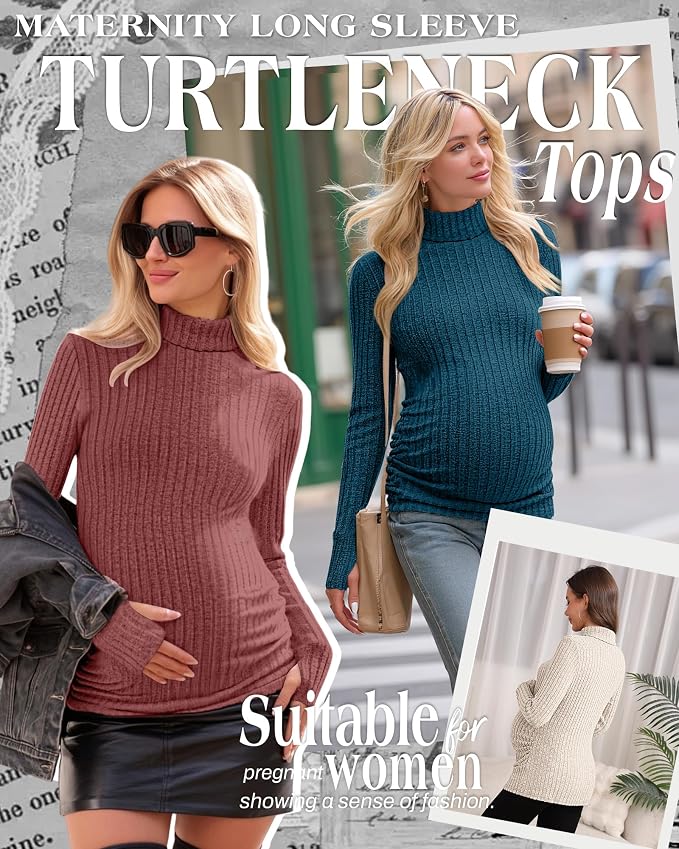 3 Pack Maternity T-Shirts Pregnancy Tops Women Sweater Long Sleeve Turtleneck - Image 2