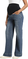 Foucome Women's Maternity Jeans Wide Leg Trendy Comfy Stretchy Straight Leg by Foucome