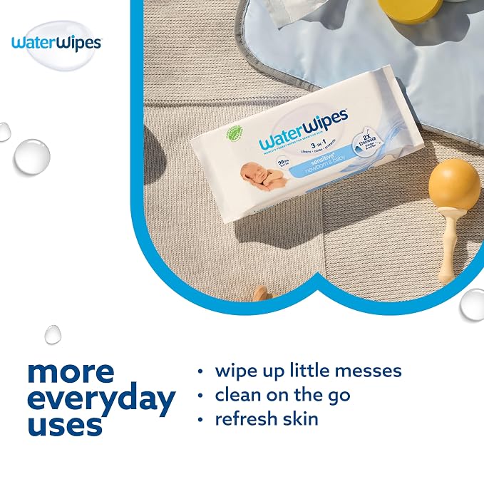 WaterWipes Sensitive+ Newborn & Baby Wipes, 3-In-1 Cleans, 99.9% Water - Image 5