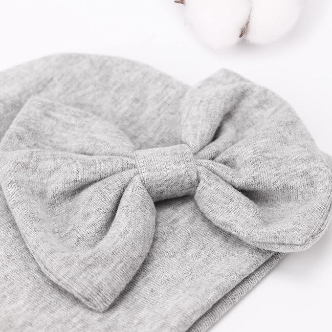 BQUBO Newborn Baby Girls Hats Mittens Set Hospital Hat Beanie Infant Bow Hats - Image 3