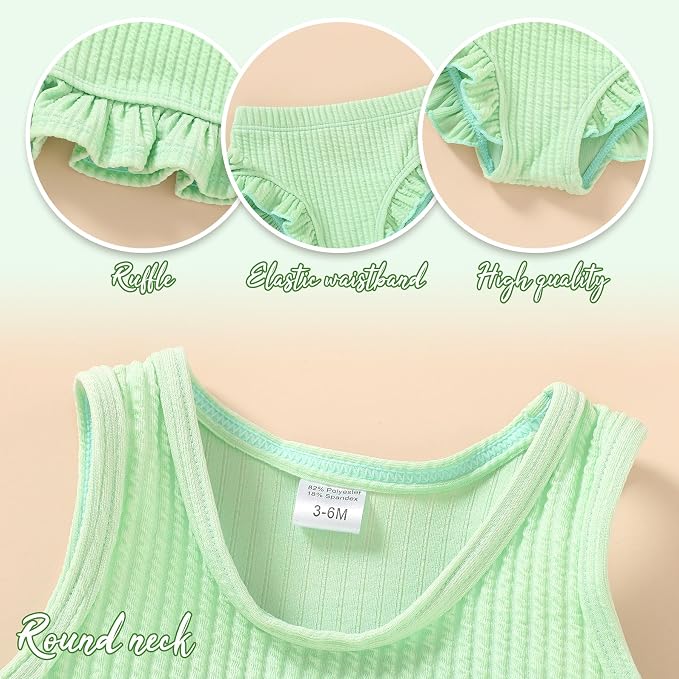 HAPPYMA Baby Swimsuit Toddler Girl Bathing Suit Summer Solid Color Bikini Set - Image 4