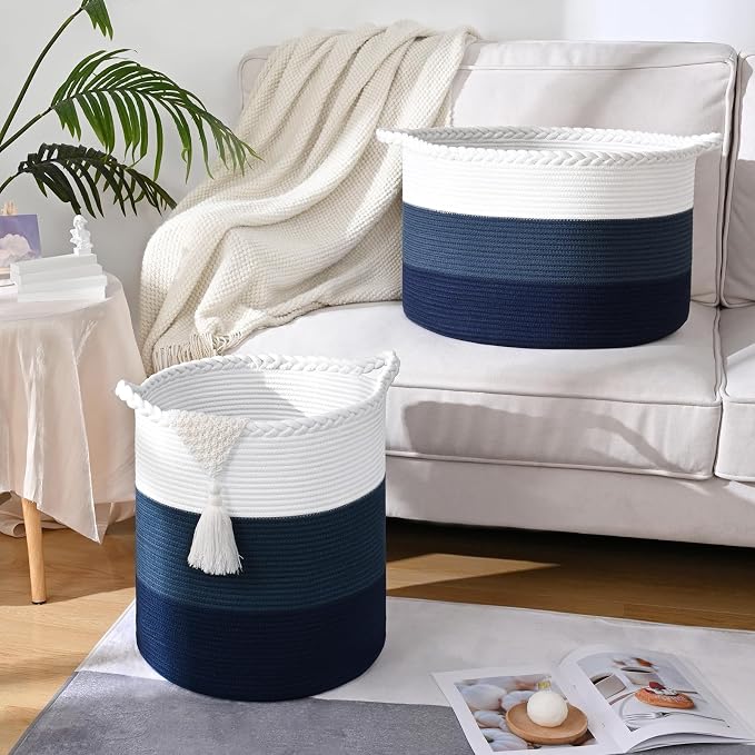 67L Storage Basket for Organizing, Cotton Rope Woven Blanket Basket, Toy - Image 9