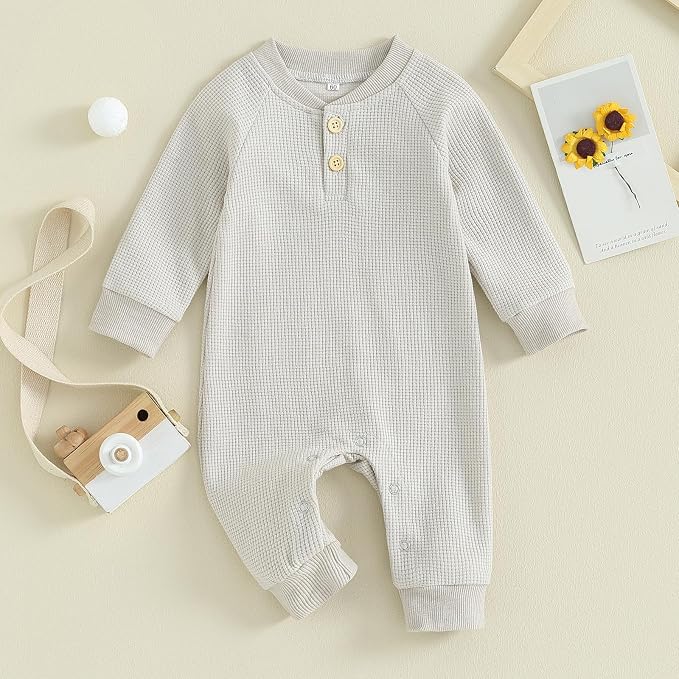 Kuriozud Newborn Infant Unisex Baby Boy Girl Clothes Button Romper Jumpsuit - Image 2