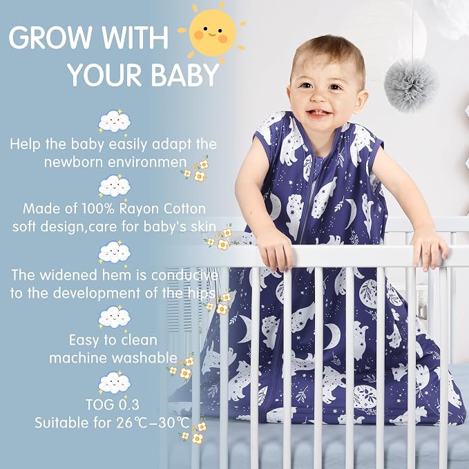 3 Pack Baby Sleep Sack 100% Rayon Cotton Baby Sleeping Bag 2-Way Zipper Toddler - Image 5